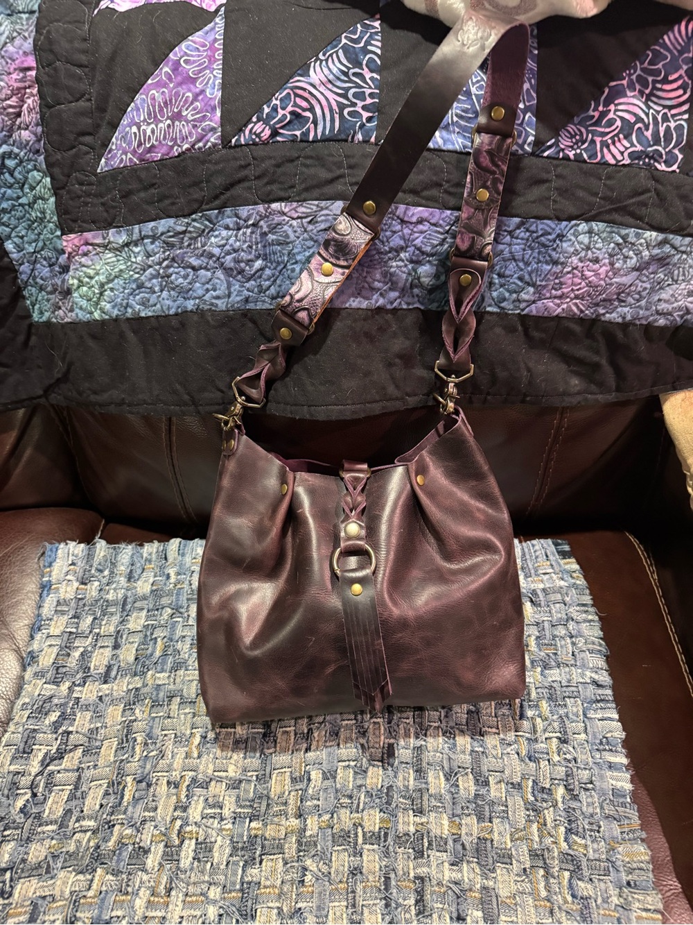 Braided Strap Shoulder Hobo Bag in Plum KMM  & Co
